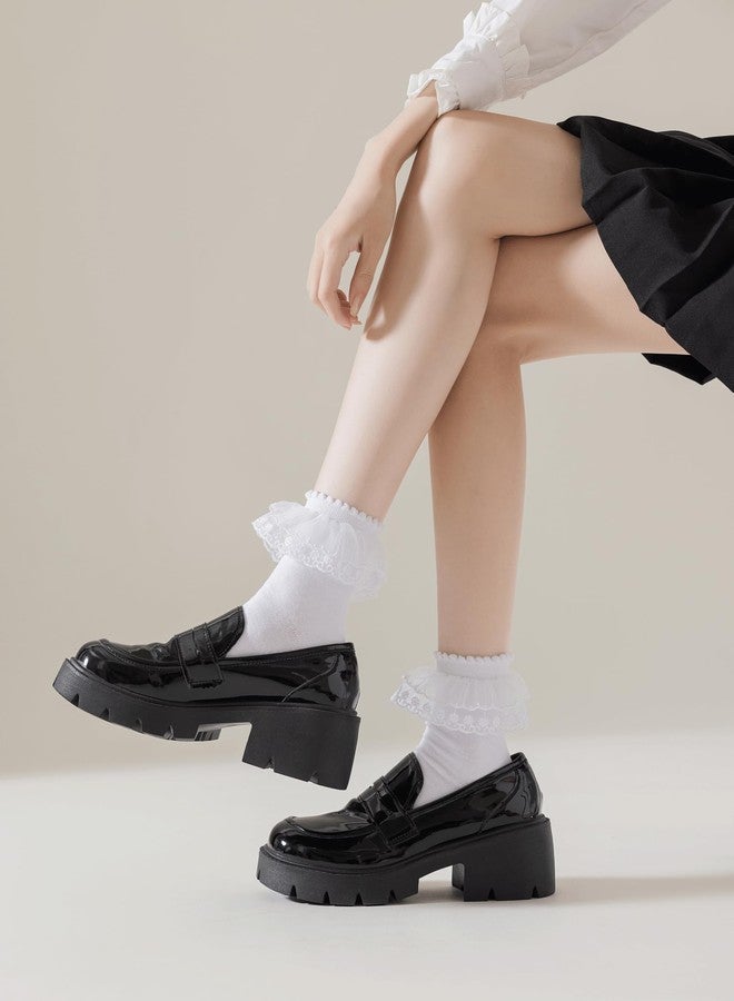 AMHRLINGTO Lace Ruffle Frilly Ankle Socks for Women - Cotton Socks Stylish Cute Lace Socks (Cotton, White-3 Pairs) - Image 4